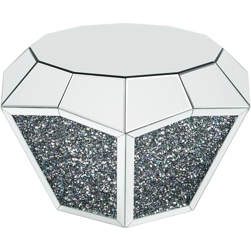 Bowery Hill Traditional Coffee Table in Mirrored and Faux Diamonds