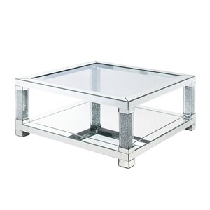 bowery hill contemporary coffee table in mirrored and faux diamonds
