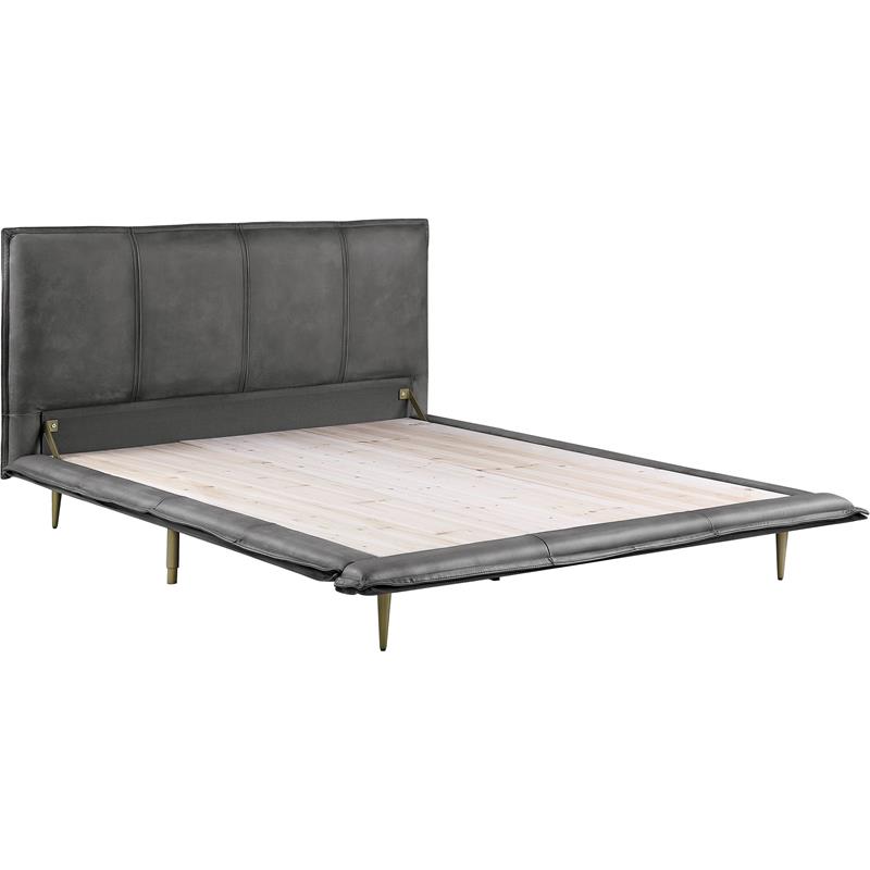 Bowery Hill Contemporary Eastern King Bed in Gray Top Grain Leather