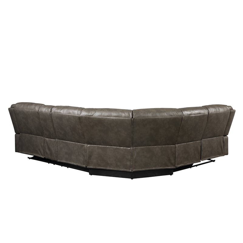 Bowery Hill Contemporary Sectional Sofa in Taupe Leather-Aire Match