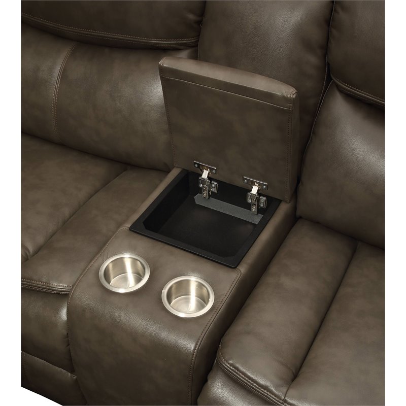 Bowery Hill Contemporary Sectional Sofa in Taupe Leather-Aire Match