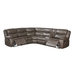 Bowery Hill Contemporary Sectional Sofa in Taupe Leather-Aire Match