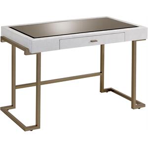bowery hill contemporary vanity desk in white pu & champagne finish