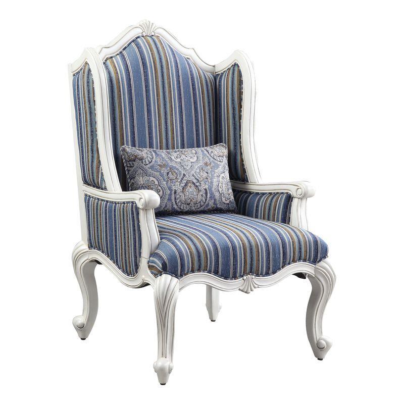 Bowery Hill Transitional Chair with pillow in Fabric and White Finish