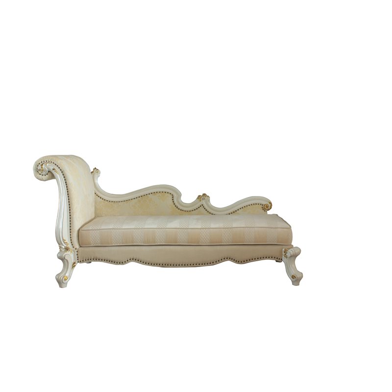 Bowery Hill Traditional Chaise w/ Pillows in Antique Pearl & Fabric