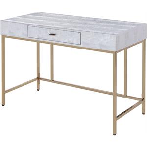 bowery hill contemporary vanity desk in silver pu & champagne finish