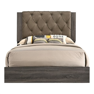 Bowery Hill Transitional Fabric/Wood Eastern King Bed in Rustic Gray Oak