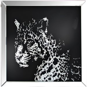 Bowery Hill Contemporary Glass Square Wall Art in Mirrored/Faux Crystal Leopard