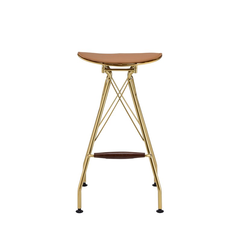 Bowery Hill Modern Bar Stool in Whiskey Faux Leather& Gold (Set of 2)