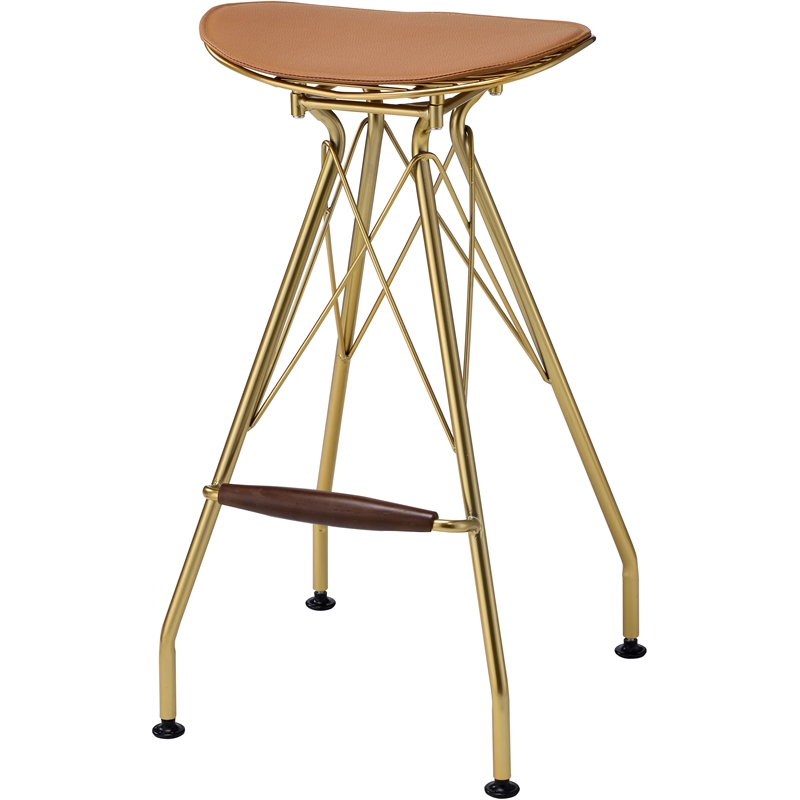 Bowery Hill Modern Bar Stool in Whiskey Faux Leather& Gold (Set of 2)