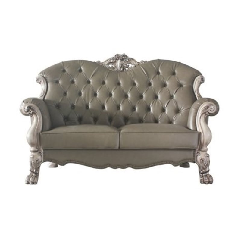 Bowery Hill Traditional Loveseat with Pillows in Vintage Bone White and PU