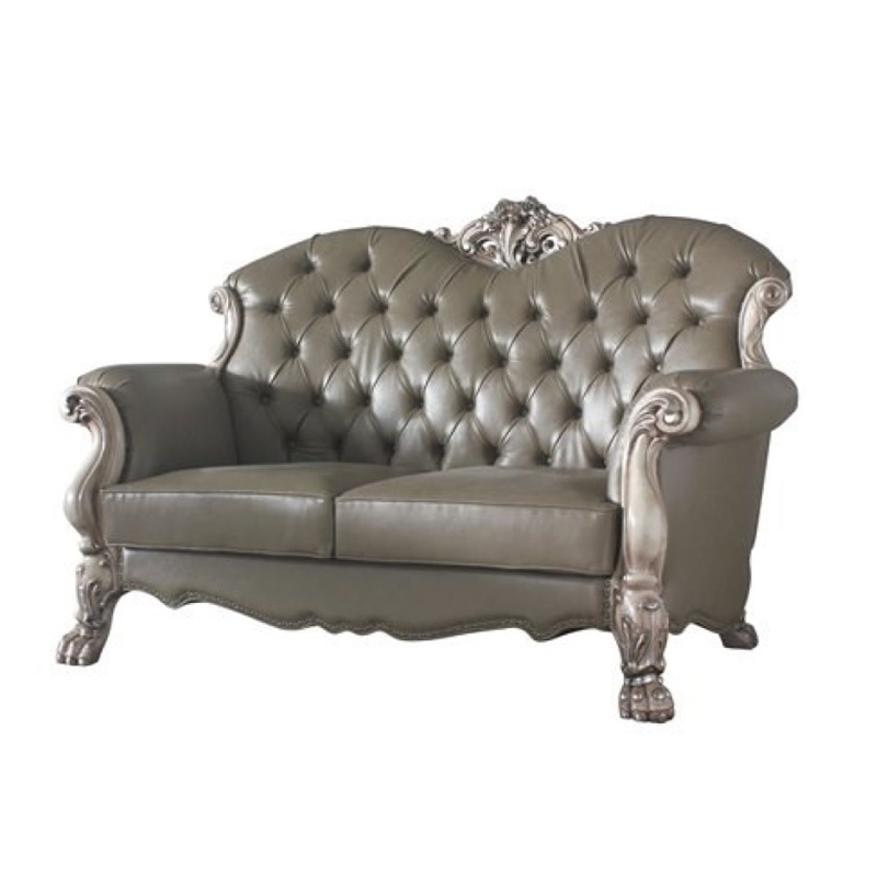 Bowery Hill Traditional Loveseat with Pillows in Vintage Bone White and PU