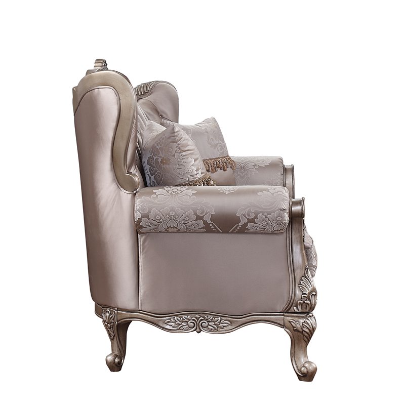 Bowery Hill Traditional Loveseat with 2 Pillows in Fabric & Champagne