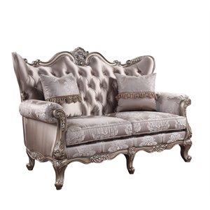bowery hill traditional loveseat with 2 pillows in fabric & champagne