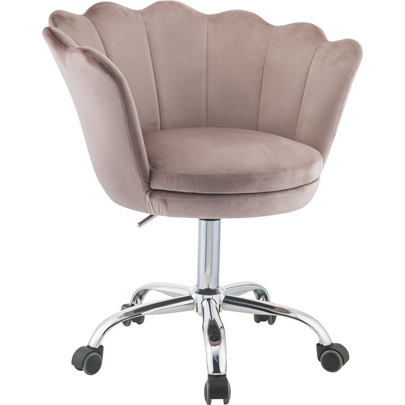 Bowery Hill Modern Office Chair in Rose Quartz Velvet and Chrome