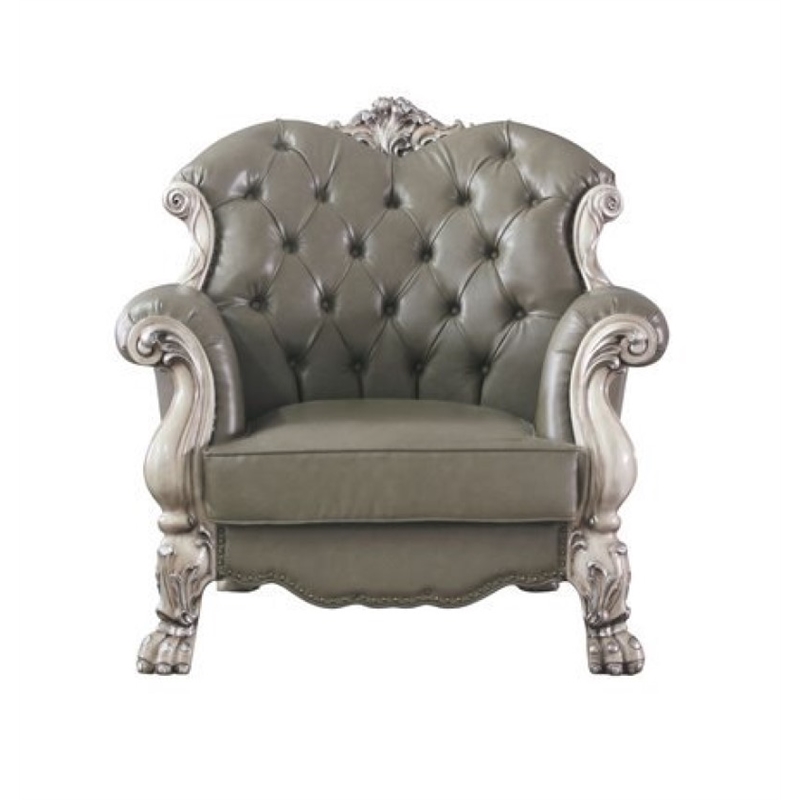 Bowery Hill Traditional Chair with Pillow in Vintage Bone White and PU