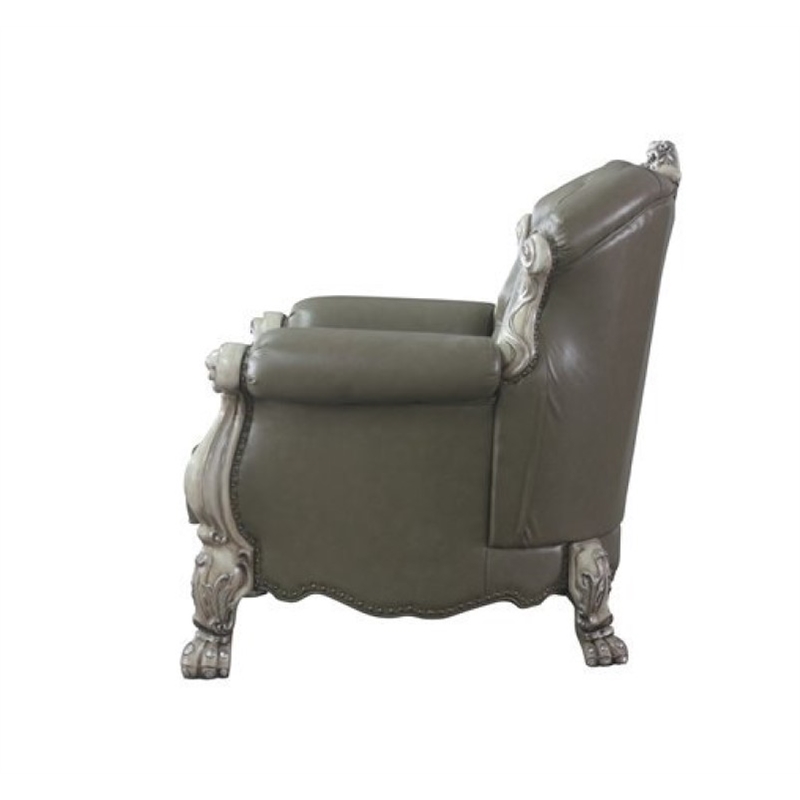 Bowery Hill Traditional Chair with Pillow in Vintage Bone White and PU