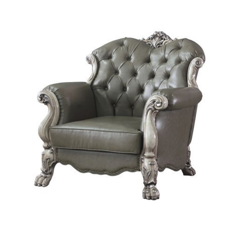 Bowery Hill Traditional Chair with Pillow in Vintage Bone White and PU