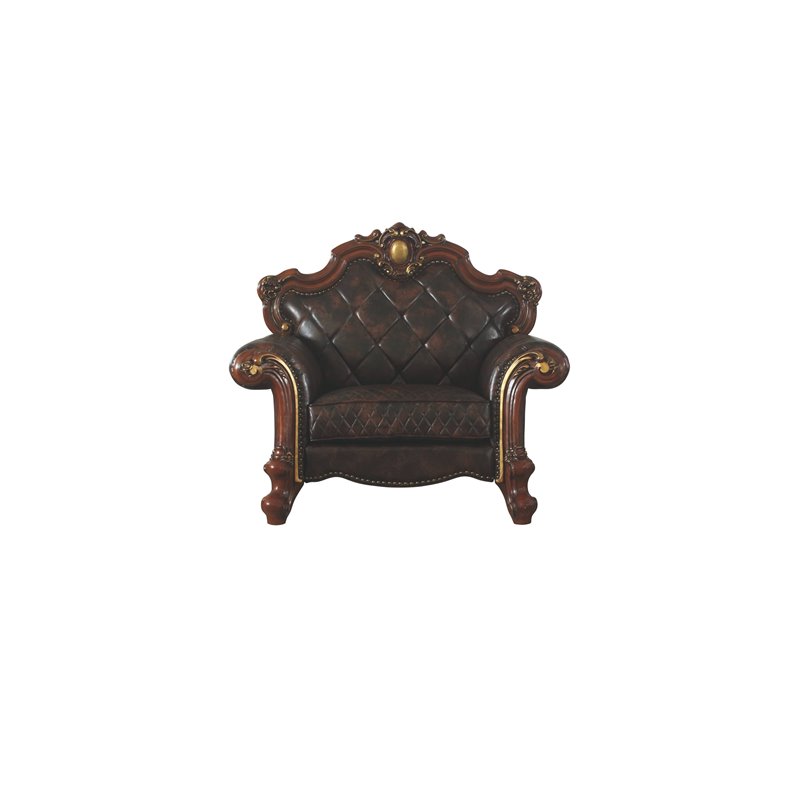 Bowery Hill Traditional Chair with 1 Pillow in Vintage Cherry Oak & PU