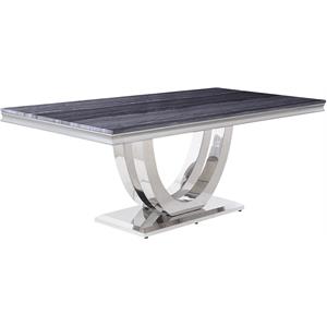 bowery hill modern dining table in faux marble & mirrored silver finish