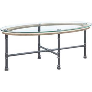 bowery hill contemporary coffee table in clear glass & sandy gray finish