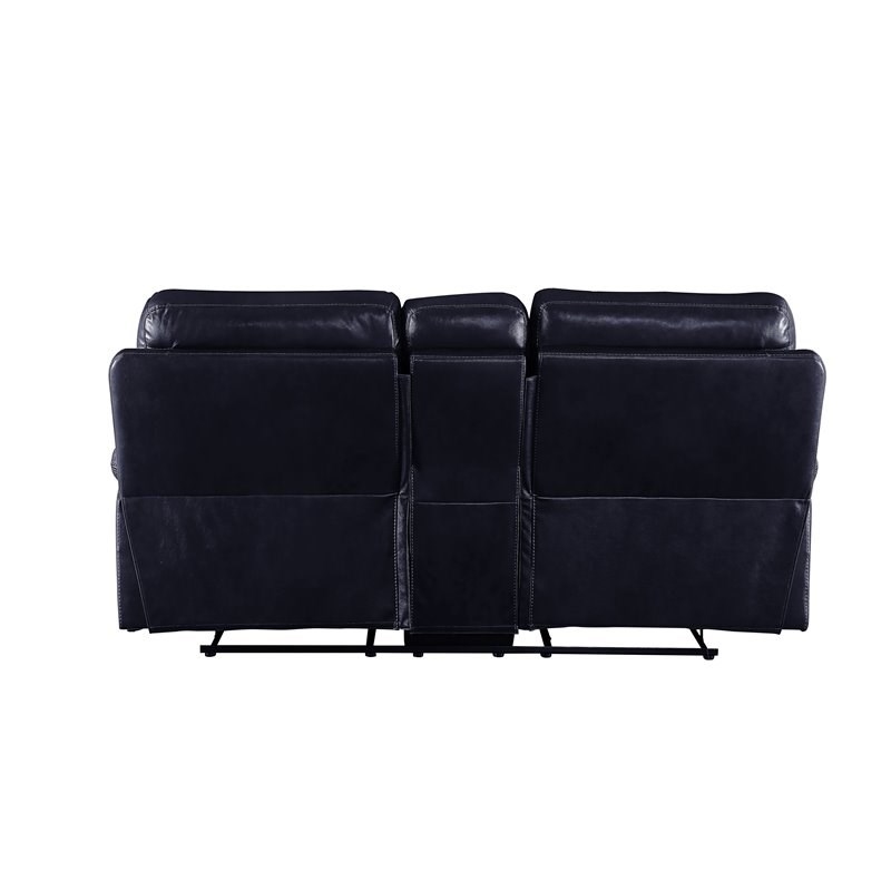 Bowery Hill Contemporary Loveseat with Console in Navy Leather-Gel Match