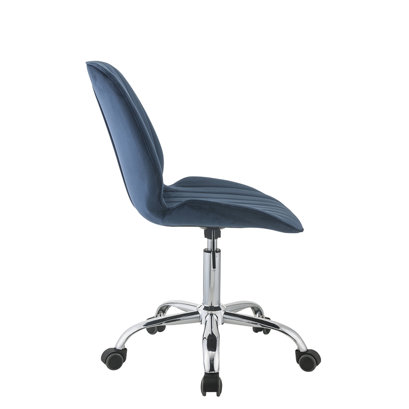 Bowery Hill Modern Office Chair in Twilight Blue Velvet and Chrome
