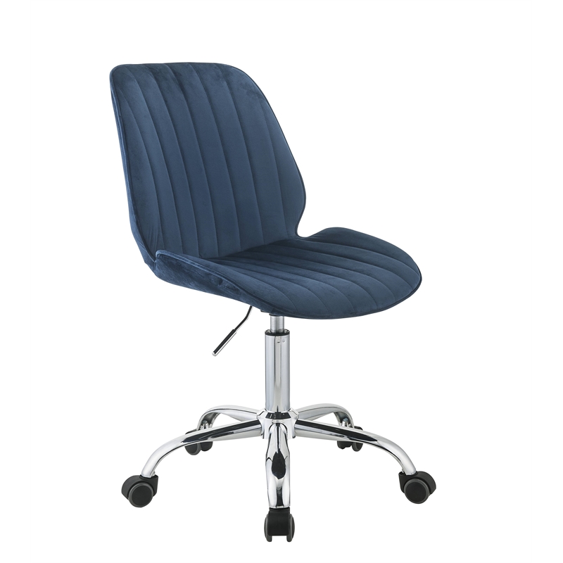 Bowery Hill Modern Office Chair in Twilight Blue Velvet and Chrome
