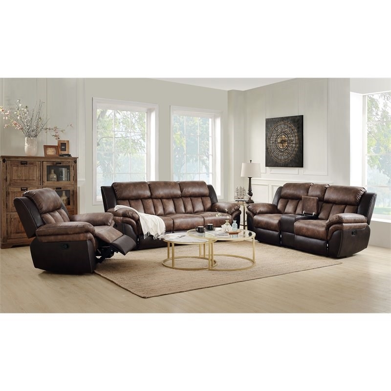 Bowery Hill Contemporary Sofa in Toffee and Espresso Polished Microfiber