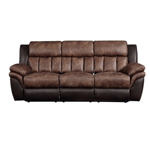 bowery hill contemporary sofa in toffee and espresso polished microfiber