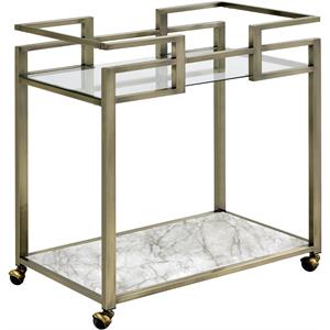 bowery hill contemporary serving cart in faux marble & wire brass finish