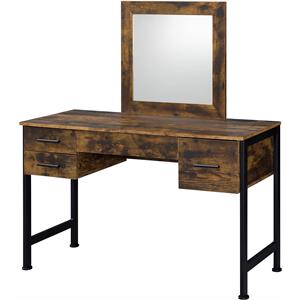 bowery hill contemporary vanity desk & mirror in rustic oak & black finish