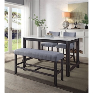 Bowery Hill Transitional Counter Height Bench in Fabric & Weathered Espresso