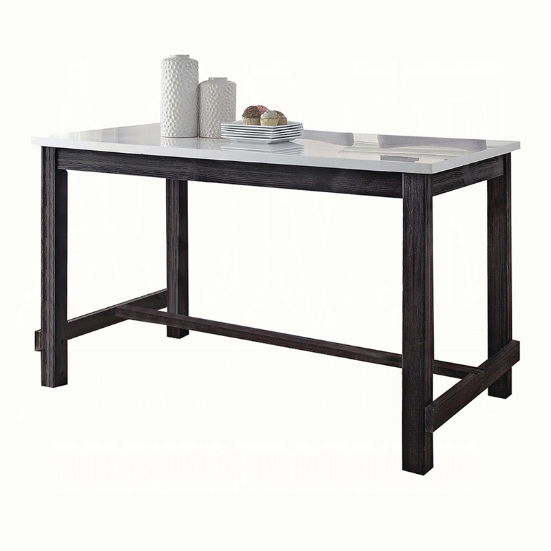 Bowery Hill Counter Height Table in White Marble and Weathered Espresso