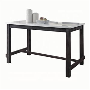 Bowery Hill Counter Height Table in White Marble and Weathered Espresso