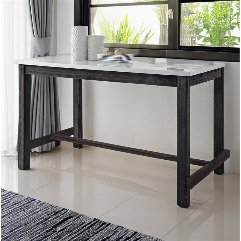 Bowery Hill Counter Height Table in White Marble and Weathered Espresso