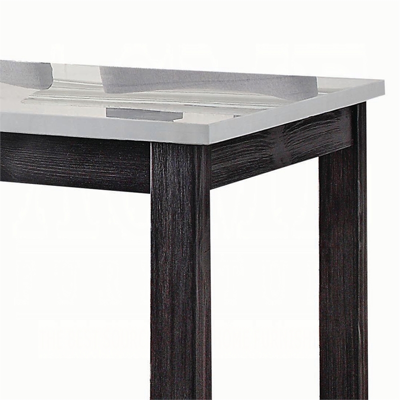 Bowery Hill Counter Height Table in White Marble and Weathered Espresso