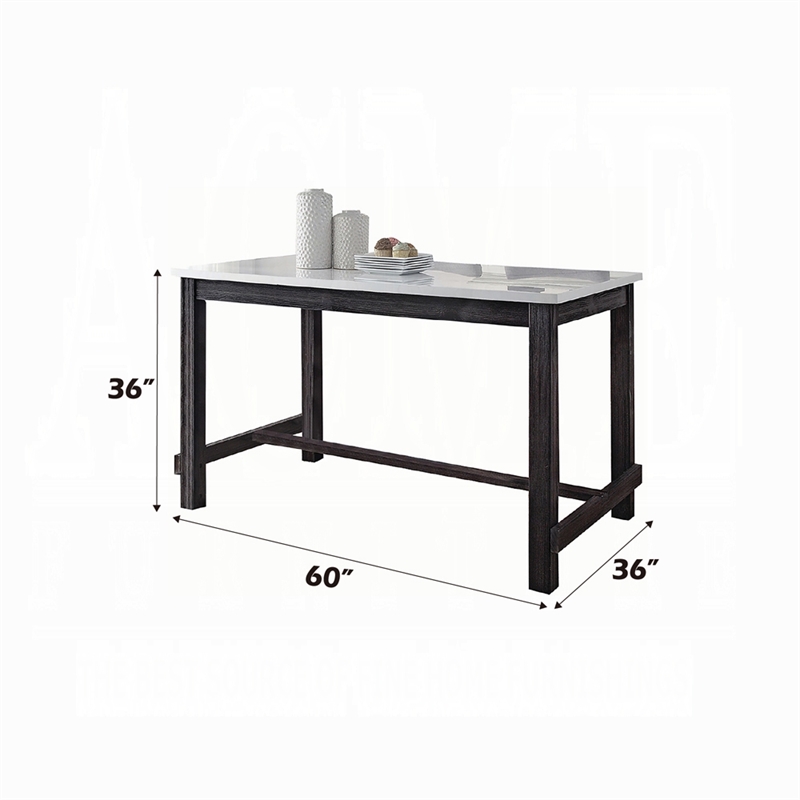 Bowery Hill Counter Height Table in White Marble and Weathered Espresso