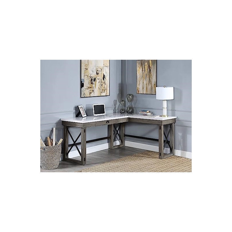 Bowery Hill Modern Writing Desk with Lift Top in Marble Top & Weathered Gray