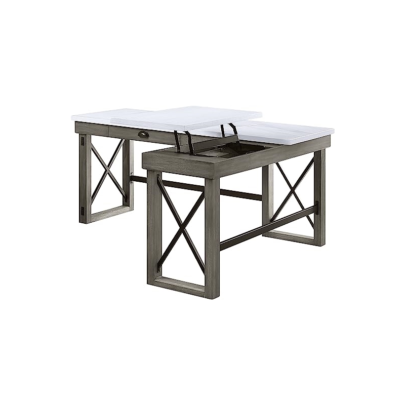 Bowery Hill Modern Writing Desk with Lift Top in Marble Top & Weathered Gray