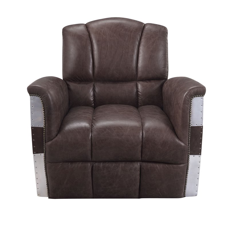 Bowery Hill Contemporary Accent Chair in Retro Brown Top Leather and Aluminum