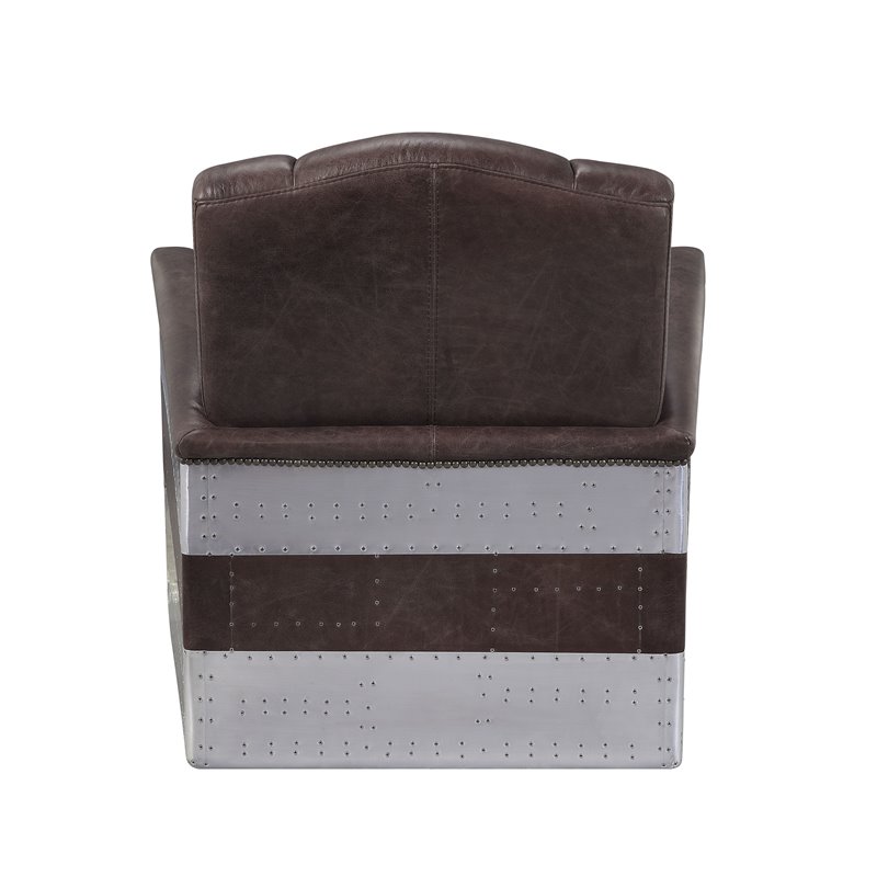 Bowery Hill Contemporary Accent Chair in Retro Brown Top Leather and Aluminum