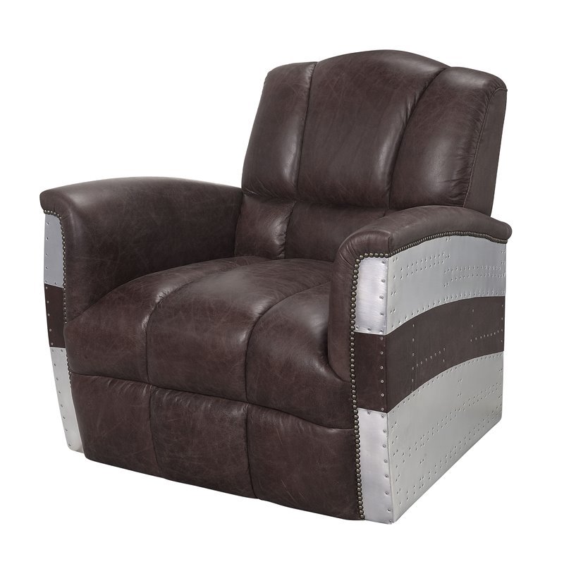 Bowery Hill Contemporary Accent Chair in Retro Brown Top Leather and Aluminum