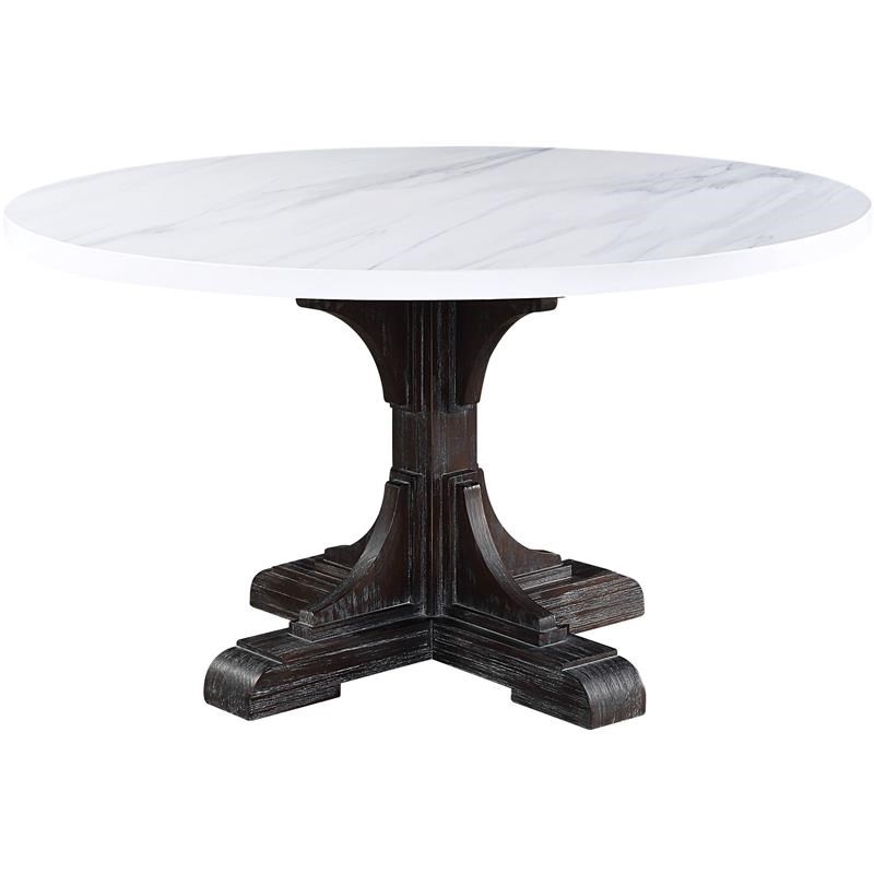 Bowery Hill Contemporary Dining Table in White Marble and Weathered Espresso