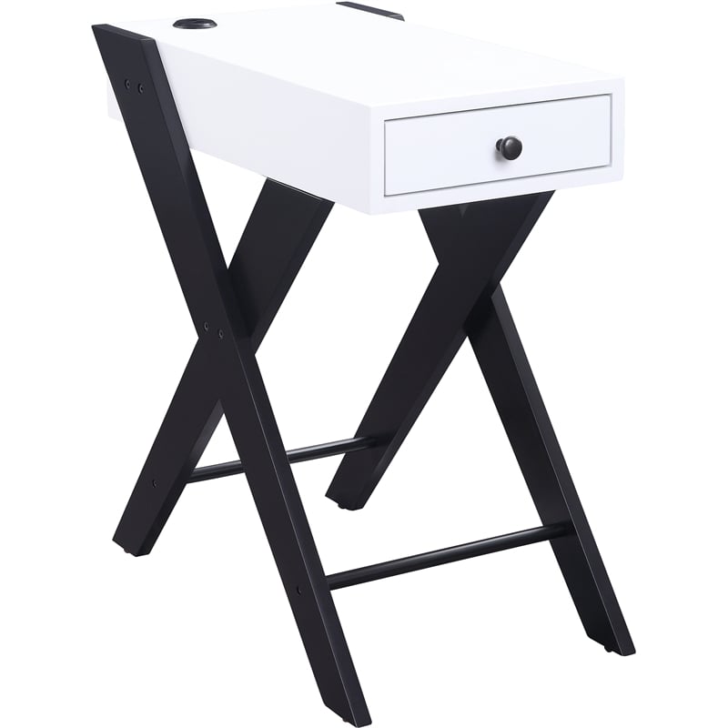 Bowery Hill Contemporary Side Table with USB Charging Dock in White and Black
