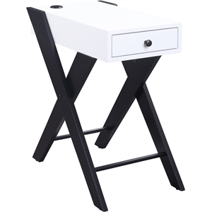 bowery hill contemporary side table with usb charging dock in white and black