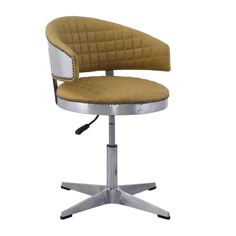 Bowery Hill Modern Adjustable Chair with Swivel in Turmeric Top Grain Leather
