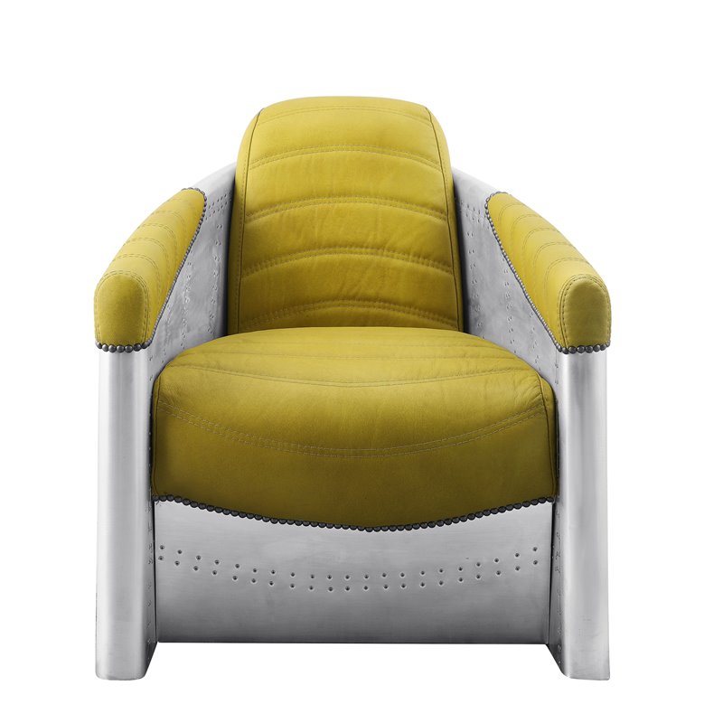 Bowery Hill Contemporary Accent Chair in Yellow Top Grain Leather and Aluminum