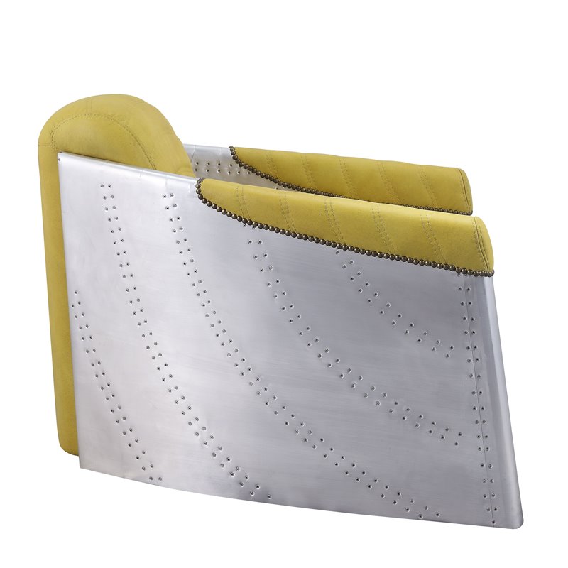 Bowery Hill Contemporary Accent Chair in Yellow Top Grain Leather and Aluminum
