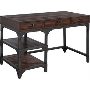 bowery hill rustic writing desk in expresso oak finish and antique black metal
